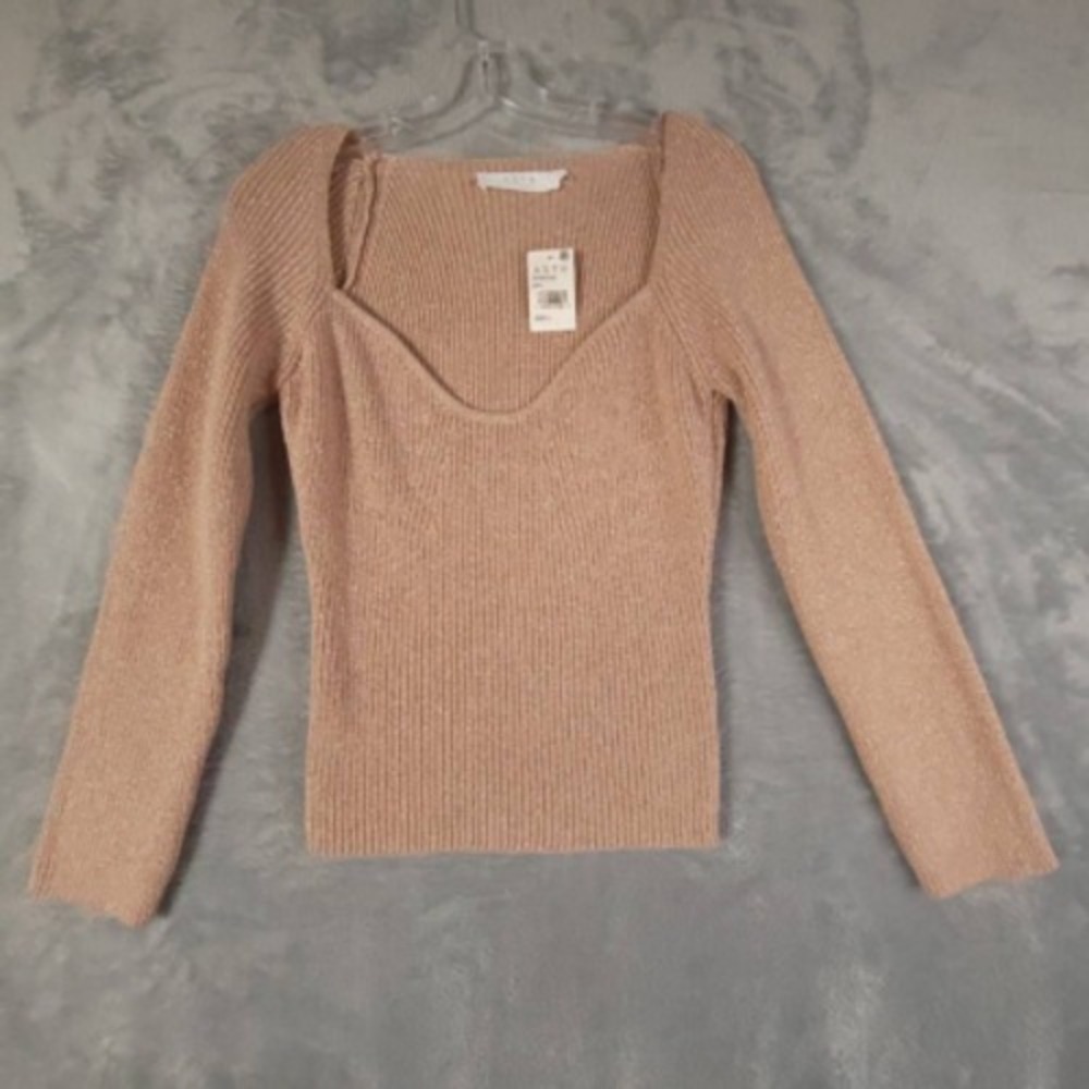 Astr Sweater Womens Pullover Comfort Long Sleeve Sweetheart Neck L